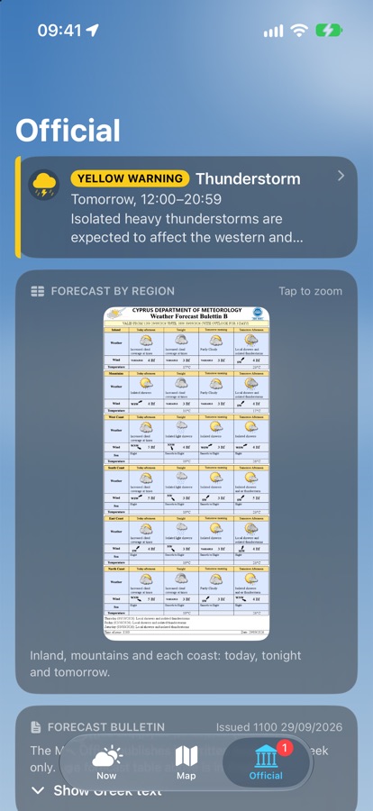 Official forecast and warnings